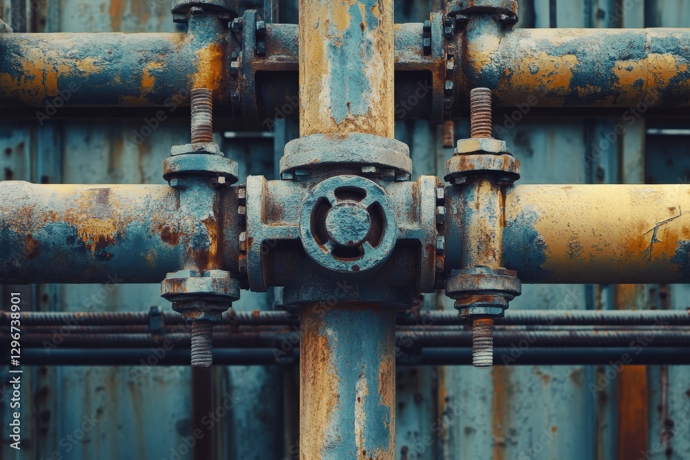 A close-up of scaffolding clamps and connectors, with rust details and a gritty industrial feel A close-up of scaffolding clamps and connectors, with rust details and a gritty industrial feel