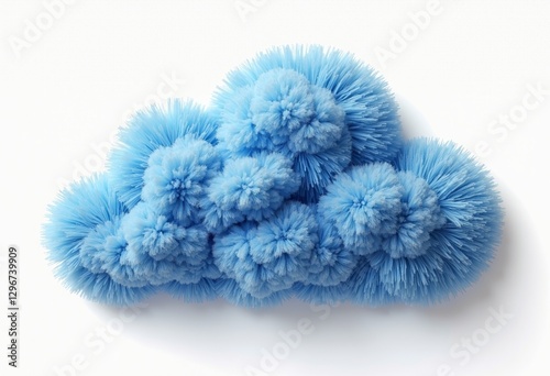 Shaggy Blue Cloud: 3D Rendering of a Fluffy Cloud Made from Long Pile Material, Isolated on a Pure White Background, Shadowless Design with High Resolution.

