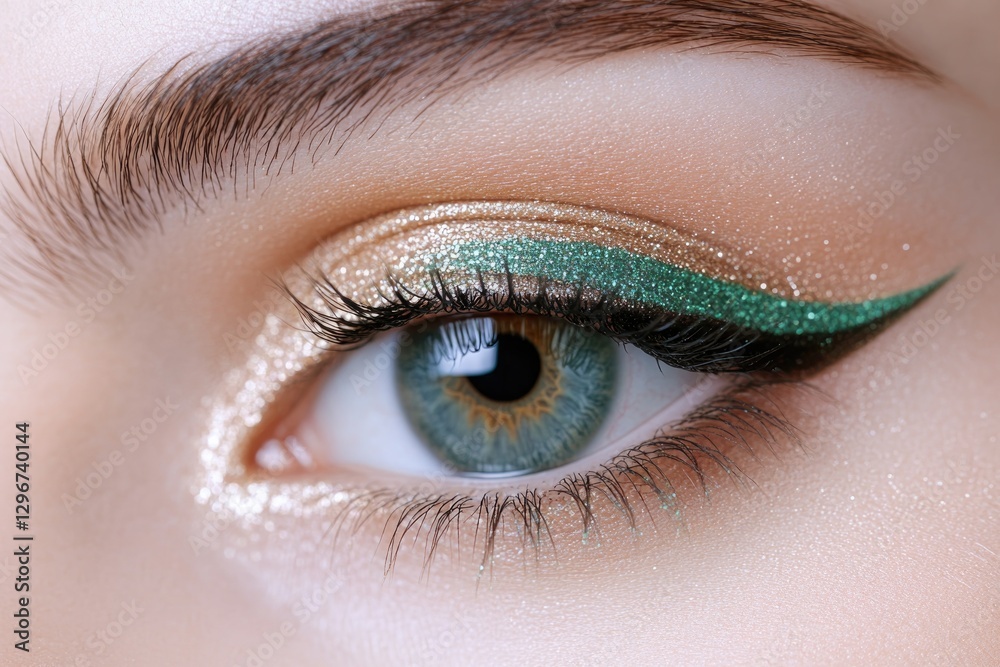 Fototapeta premium Stunning close-up of eye showcasing vibrant green eyeliner and s