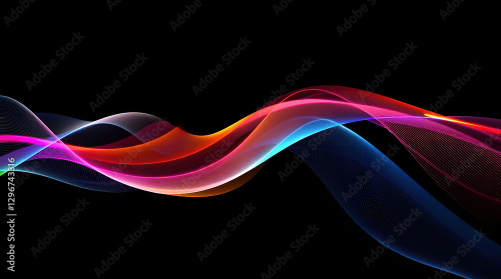 Colorful Abstract Neon Wave Line on Black Background, Futuristic Waveform Glowing Digital Art with Technology dynamic sound signal curve spectrum gradient banner design wallpaper Colorful Abstract Neon Wave Line on Black Background, Futuristic Waveform Glowing Digital Art with Technology dynamic sound signal curve spectrum gradient banner design wallpaper