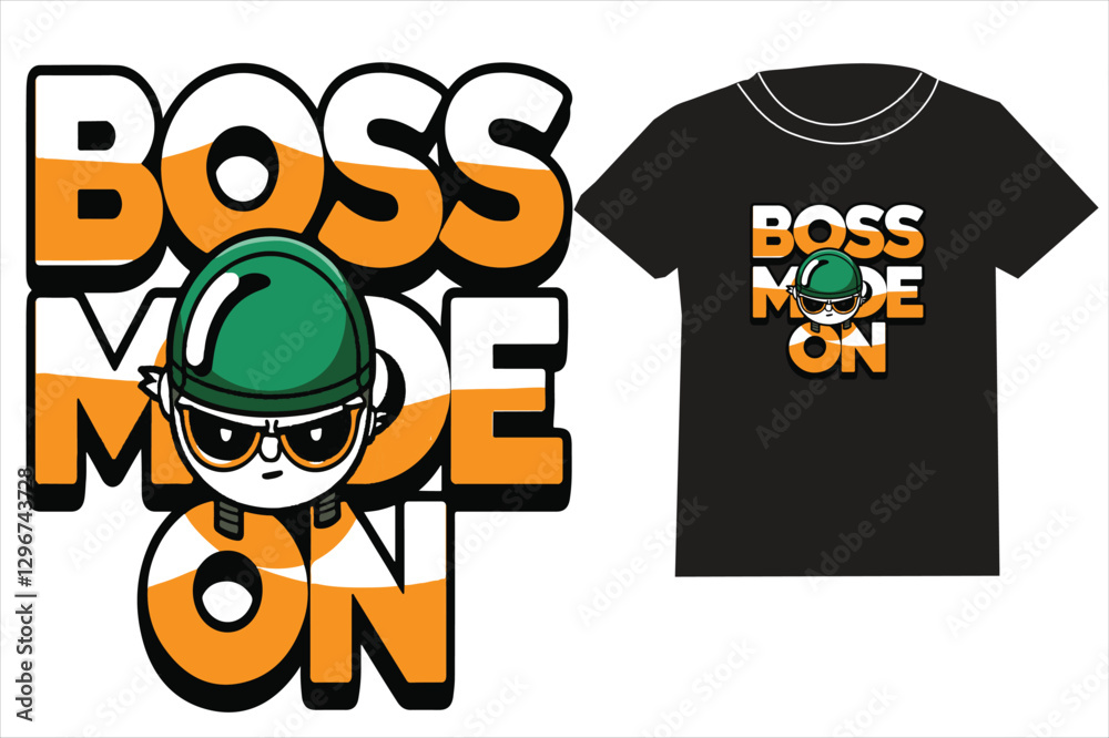 Boss mode on typography print with graphic t shirt, vector illustration
