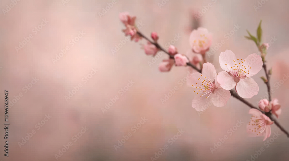 Soft pink cherry blossoms in full bloom with a blurred background. Soft pink cherry blossoms in full bloom with a blurred background.