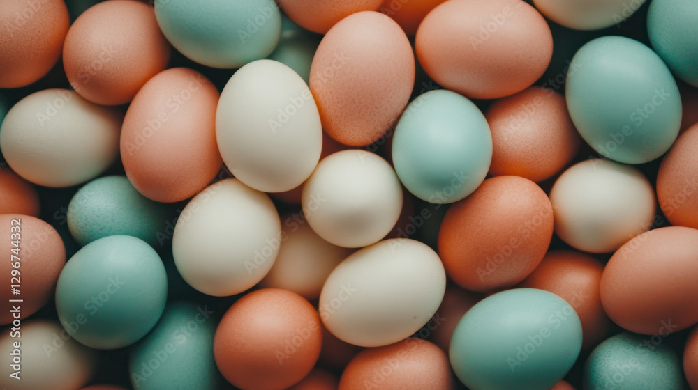 Pastel-colored eggs in soft pink, blue, and white tones. Pastel-colored eggs in soft pink, blue, and white tones.