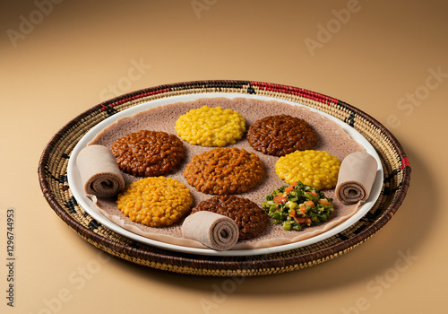 Ethiopian Cuisine: Injera with Assorted Stews photo