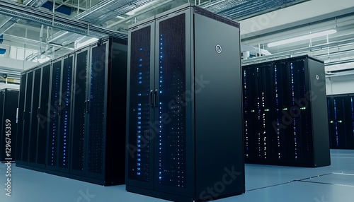 Servers glowing in data center photo