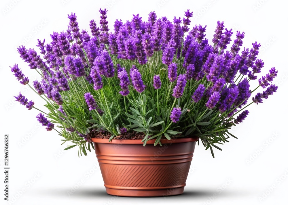 Naklejka premium Potted Lavender Flowers Isolated, Purple Herb Plant, Aromatic Blooms, Culinary Lavender, Fragrant Flowers PNG