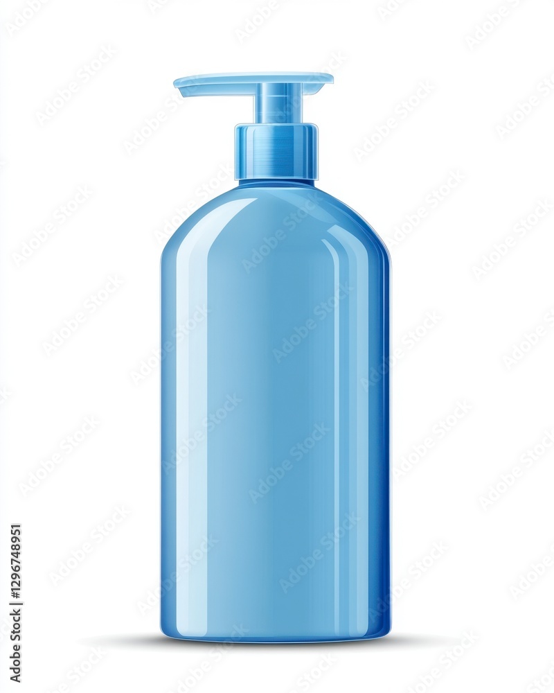 Clear Blue Bottle with Pump Top for Liquid Products on White Background Clear Blue Bottle with Pump Top for Liquid Products on White Background