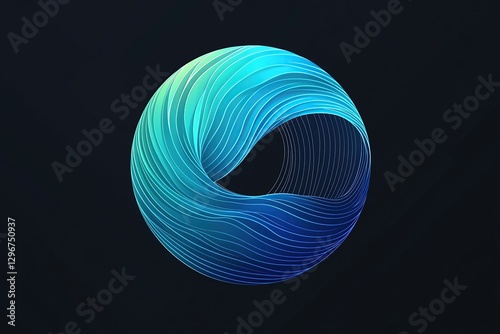 A vector graphic of an abstract circle, with blue and teal gradients on a black background