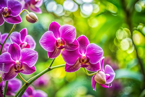 Purple Phalaenopsis Orchid Stem with Epidendrum Background - Vibrant Floral Photography photo