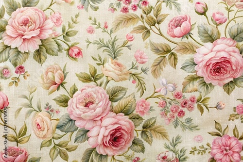 Wallpaper Mural a high-resolution close-up of a delicate floral fabric pattern featuring soft pastel rose flowers, leaves, and intricate details. the fabric should have a soft, smooth texture with a balanced, elegant Torontodigital.ca
