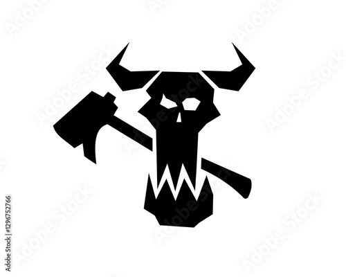 A Gothic symbol of an orc with a skeletal face, sharp horns, and shadowy details, representing berserkers, war, and brutal fantasy battles.