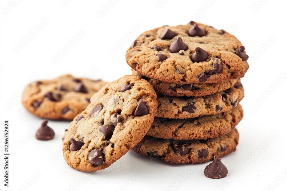 stack of chocolate chip cookies on a white background stack of chocolate chip cookies on a white background