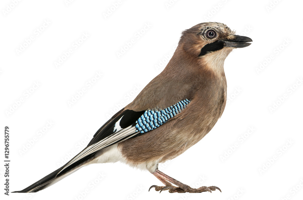 Fototapeta premium Profile of a eurasian jay bird standing, isolated on transparent background