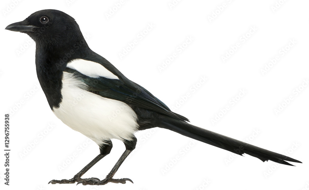 Full length view of a common magpie standing against a transparent background Full length view of a common magpie standing against a transparent background