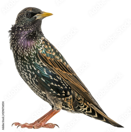 Quadro em tela Full length profile view of a common starling standing, isolated on transparent