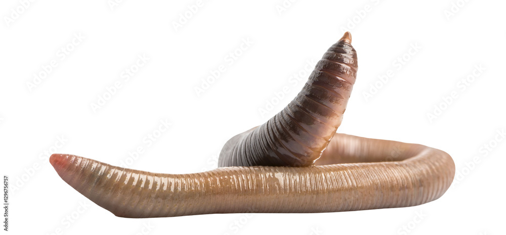Earthworm crawling and showing its segmented body on a transparent background Earthworm crawling and showing its segmented body on a transparent background