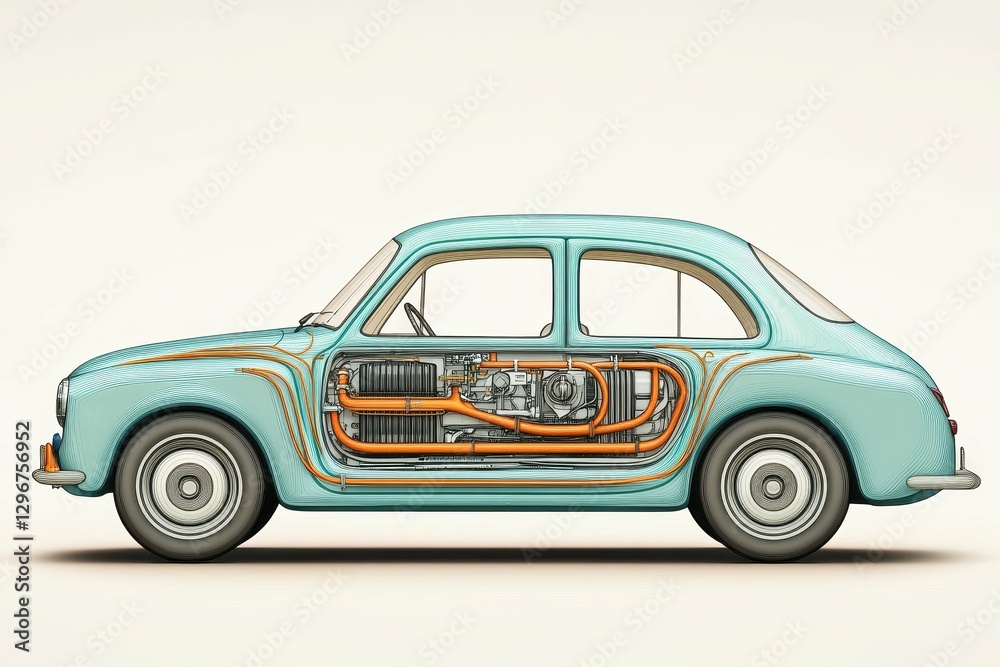 Fototapeta premium Detailed View of a Classic Car Showcasing Its Internal Mechanics and Design Features