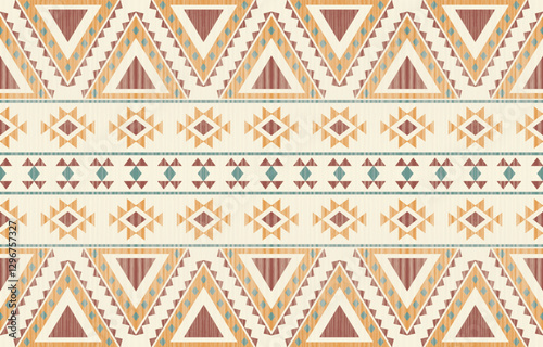 Geometric and ethnic Native American tribal patterns, featuring Aztec and Navajo motifs, create a seamless decorative texture. Design for background ,curtain, carpet, clothing, wrapping, Batik.