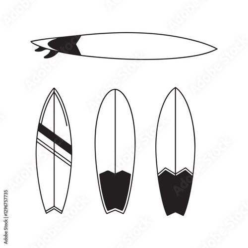 surfboard icons set black silhouette vector flat design illustrations