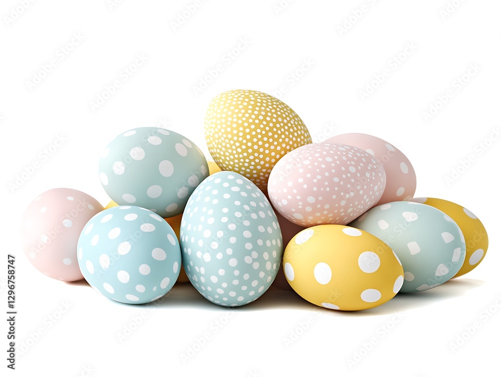 Obraz premium Pastel Easter eggs pile, white background, spring