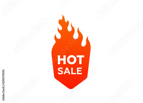 Red orange flame icon with text showing hot sale for discounts and special offer promotions.