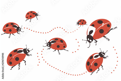 A playful cartoon ladybug icon set, featuring bright red ladybugs with black spots