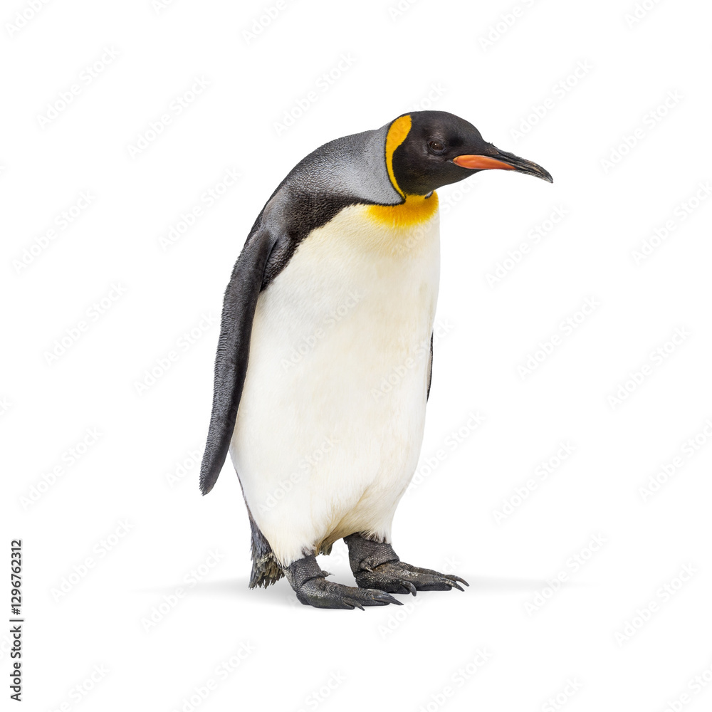 Fototapeta premium Full length view of a king penguin standing against a transparent background