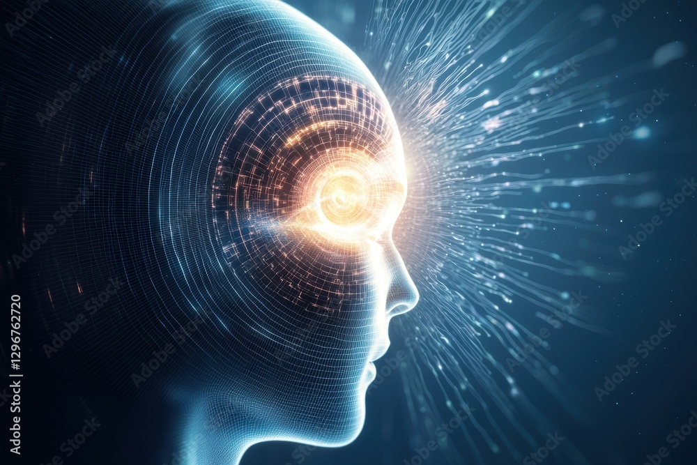 Obraz premium A hyper-evolved AI consciousness merging with the universe, forming a divine quantum intelligence of infinite awareness
