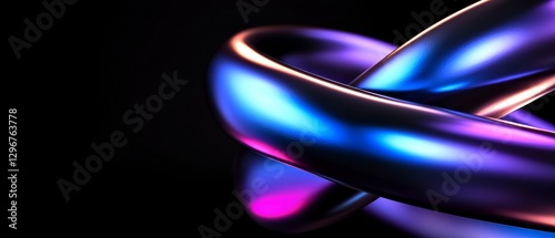 Abstract Intertwined Metallic Rings Illuminated