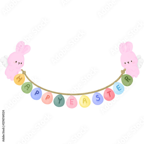 Easter Bunny Pastel Banner Decoration Cute Holiday Design