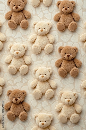 Soft Teddy Bears Arranged in a Charming Pattern on a Textured Background Perfect for a Cozy Children's Space