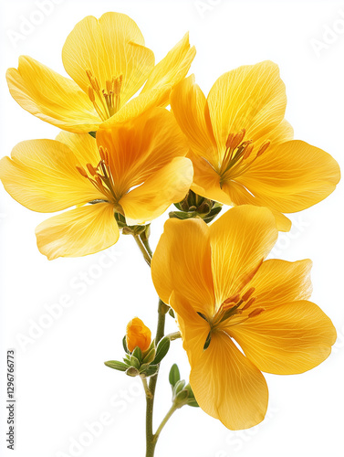 Vibrant yellow acacia flower isolated on white background, perfect for botanical and floral photography