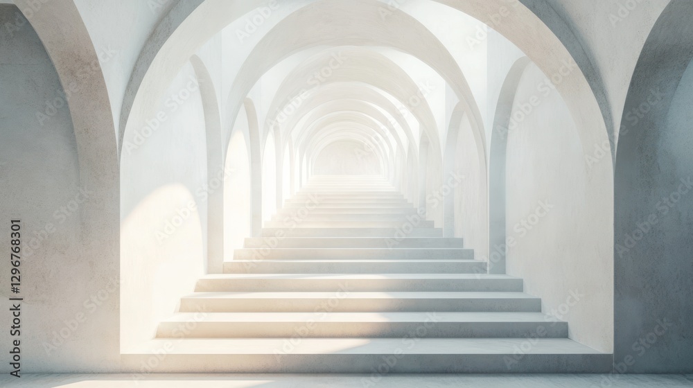 Obraz premium White Archway Stairway to Light, Architectural Perspective