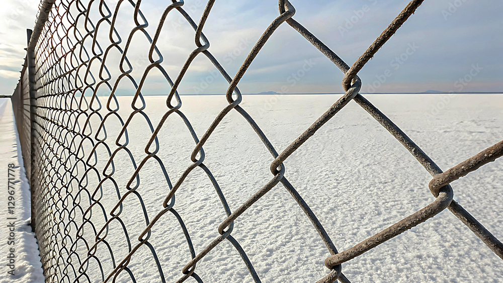 Fototapeta premium Close-Up of Metal Chain-Link Fence Showcasing Diamond Pattern and Texture