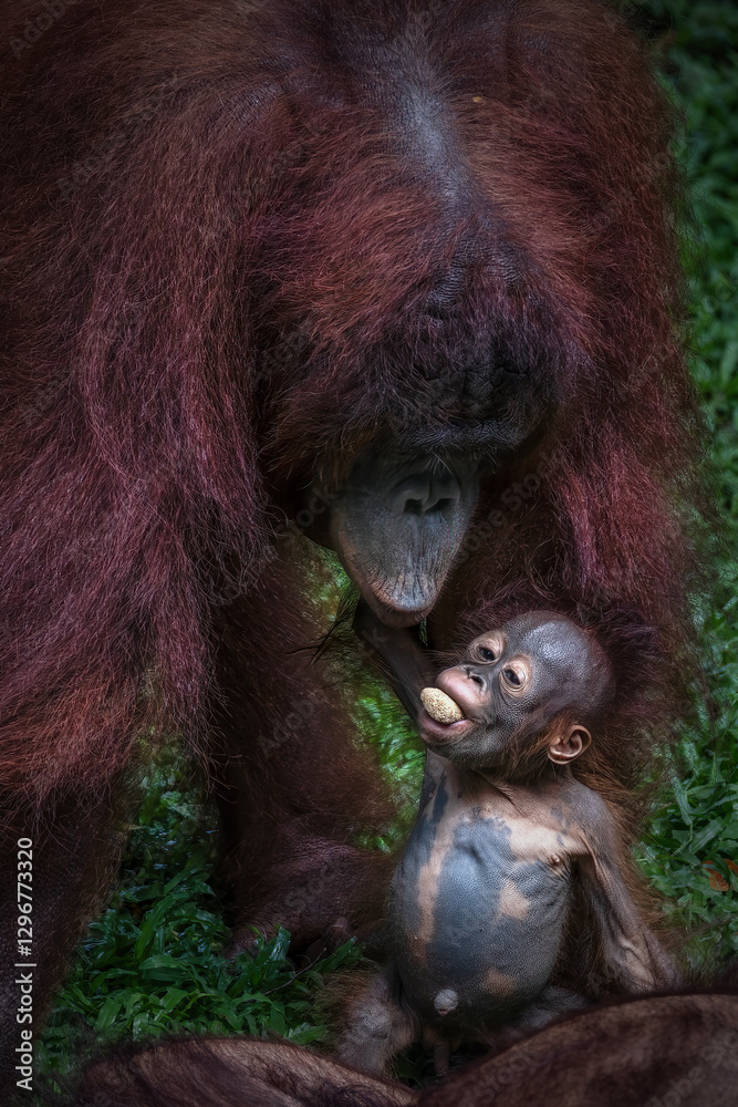 Portrait of the mother and baby Bornean Orangutan Portrait of the mother and baby Bornean Orangutan