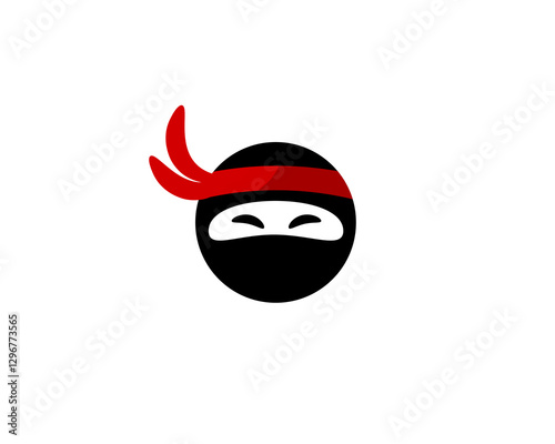 A simplistic image of a ninja featuring a red headband contrasts with black and white colors.