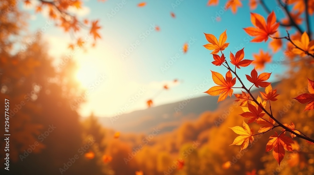 Vibrant autumn scene with falling leaves and warm sunlight. Perfect for seasonal themes, nature, and landscape designs. Vibrant autumn scene with falling leaves and warm sunlight. Perfect for seasonal themes, nature, and landscape designs.