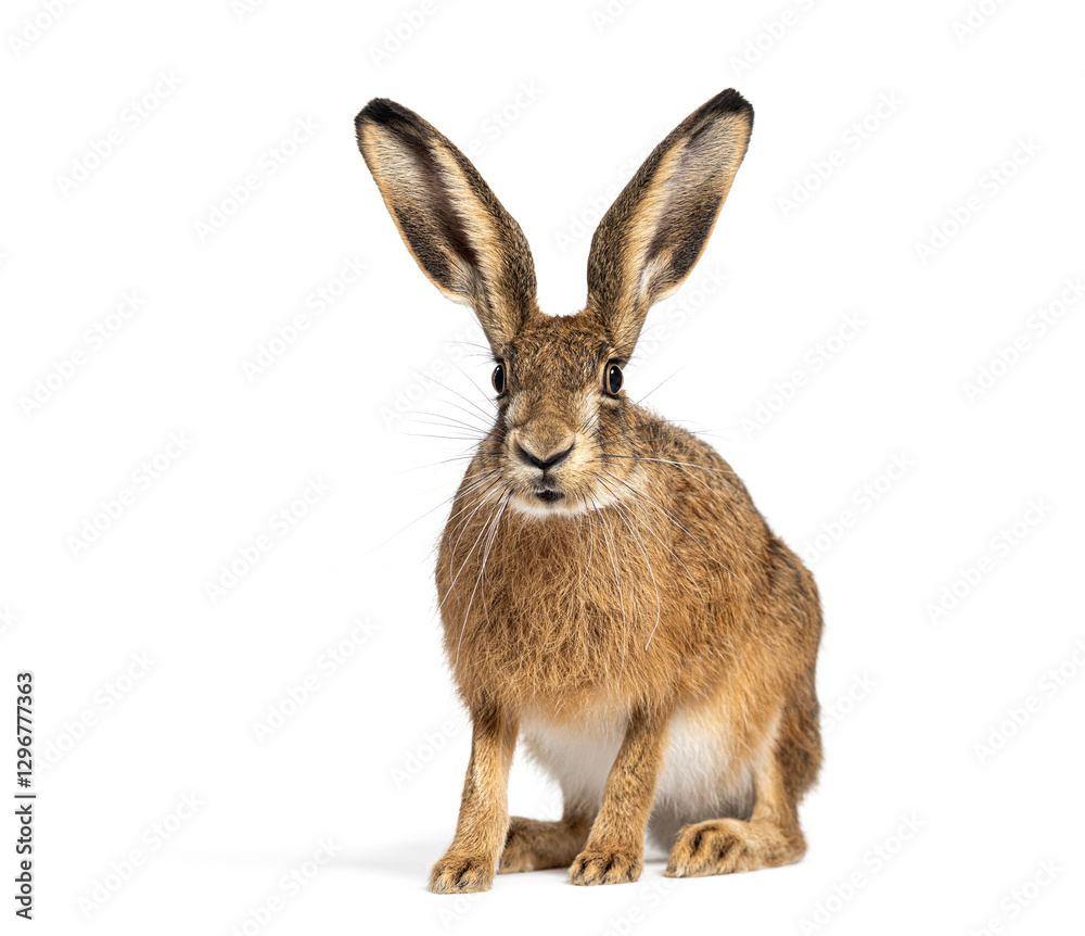 Obraz premium Young European hare, brown hare, Lepus europaeus, three months old