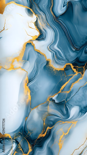 A pattern of flowing lines in shades of blue and gold, resembling marble with a luxurious feel
