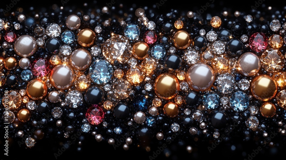 Gleaming jewels, pearls, dark background, website banner Gleaming jewels, pearls, dark background, website banner