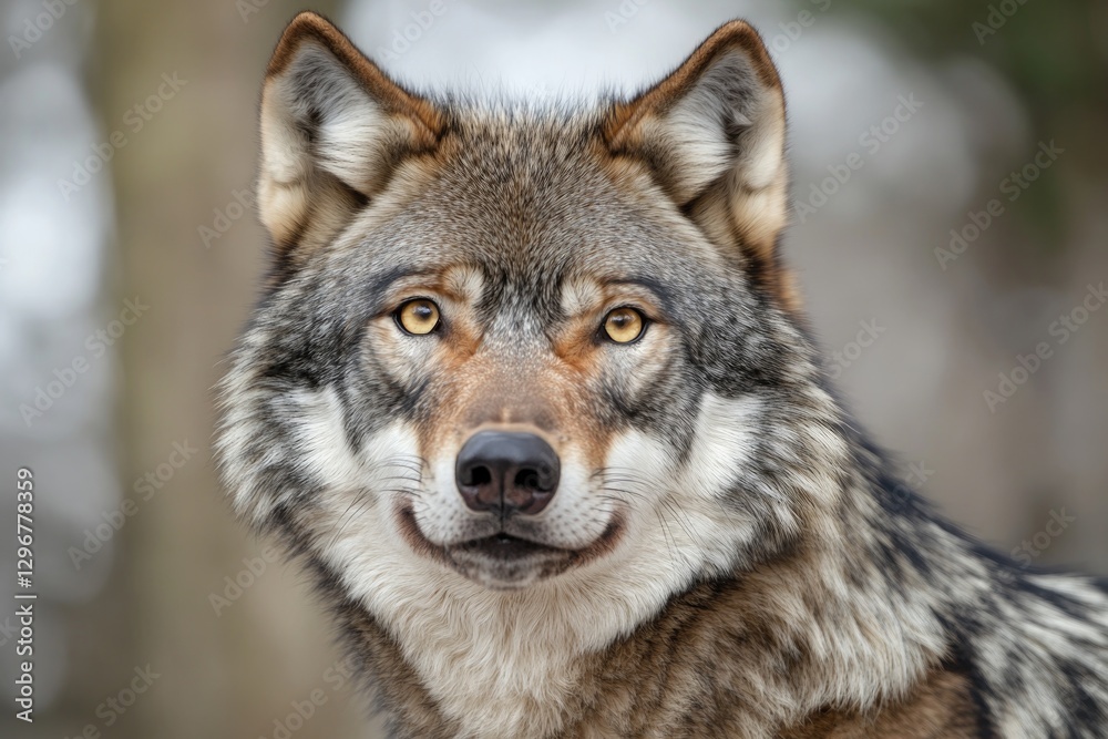 Majestic wolf gazes intensely, showcasing its striking features Majestic wolf gazes intensely, showcasing its striking features