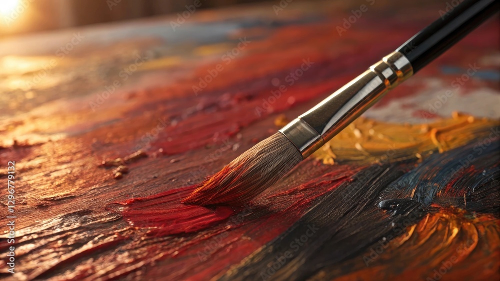 Bold brush gliding over canvas with a dynamic mood against a glowing backdrop Bold brush gliding over canvas with a dynamic mood against a glowing backdrop