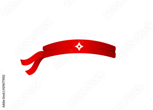 Red ninja headband with a star symbol in the center on a simple plain background. traditional style.