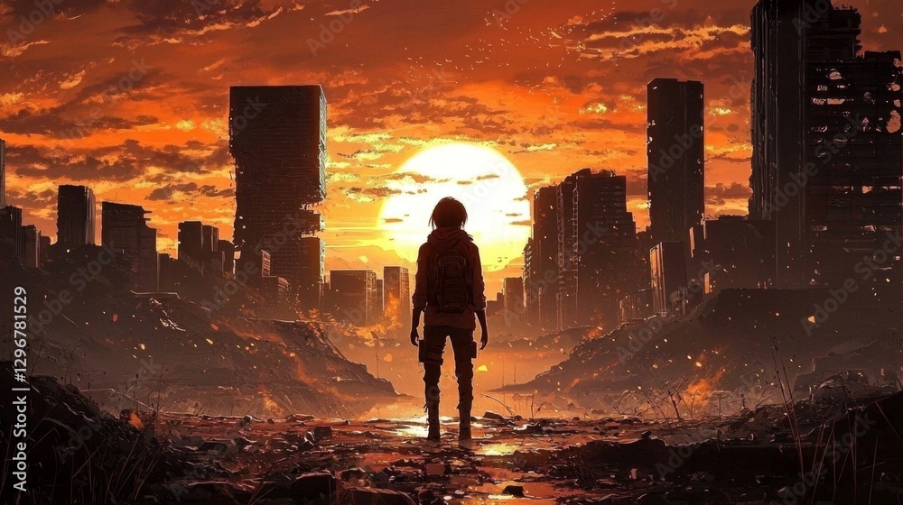 Fototapeta premium A Hero’s Defining Moment in a Post-Apocalyptic World