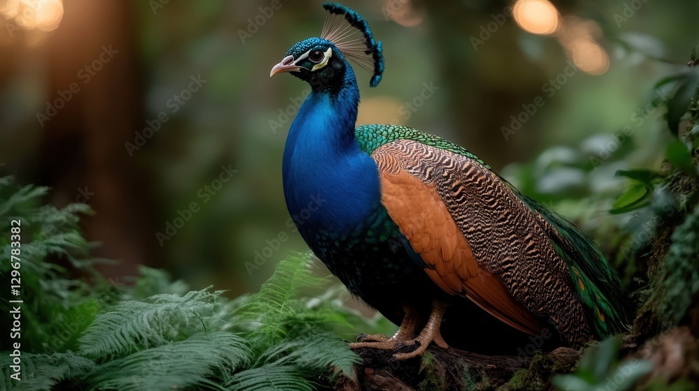 A stunning peacock stands proudly among lush greenery, showcasing its vibrant plumage and intricate feather patterns in a tranquil natural setting. A stunning peacock stands proudly among lush greenery, showcasing its vibrant plumage and intricate feather patterns in a tranquil natural setting.