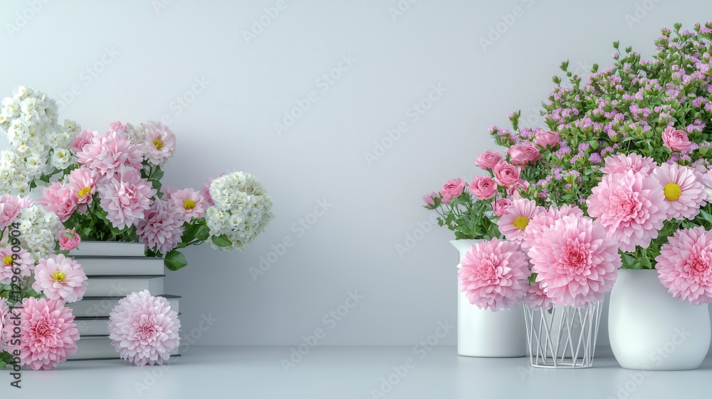 Fototapeta premium Pink Floral Arrangement on White Surface