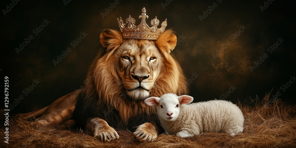 Naklejka premium The Lion and the Lamb. Lion of Judah and the Lamb of God. Isaiah