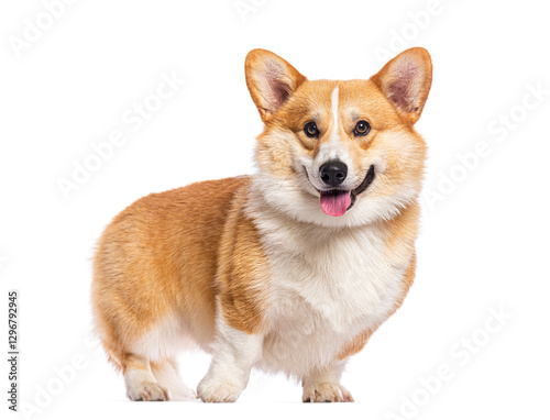 Photos Adorable welsh corgi Pembroke panting and smiling on white background