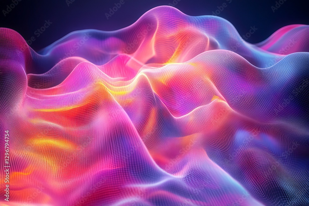 Fototapeta premium Abstract Pink Purple Orange Digital Wave Background Modern Vibrant Flowing Energy Design Futuristic Technology Grid Network Seamless Pattern 