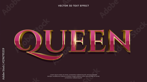 Queen vector text effect with rose gold texture on red background